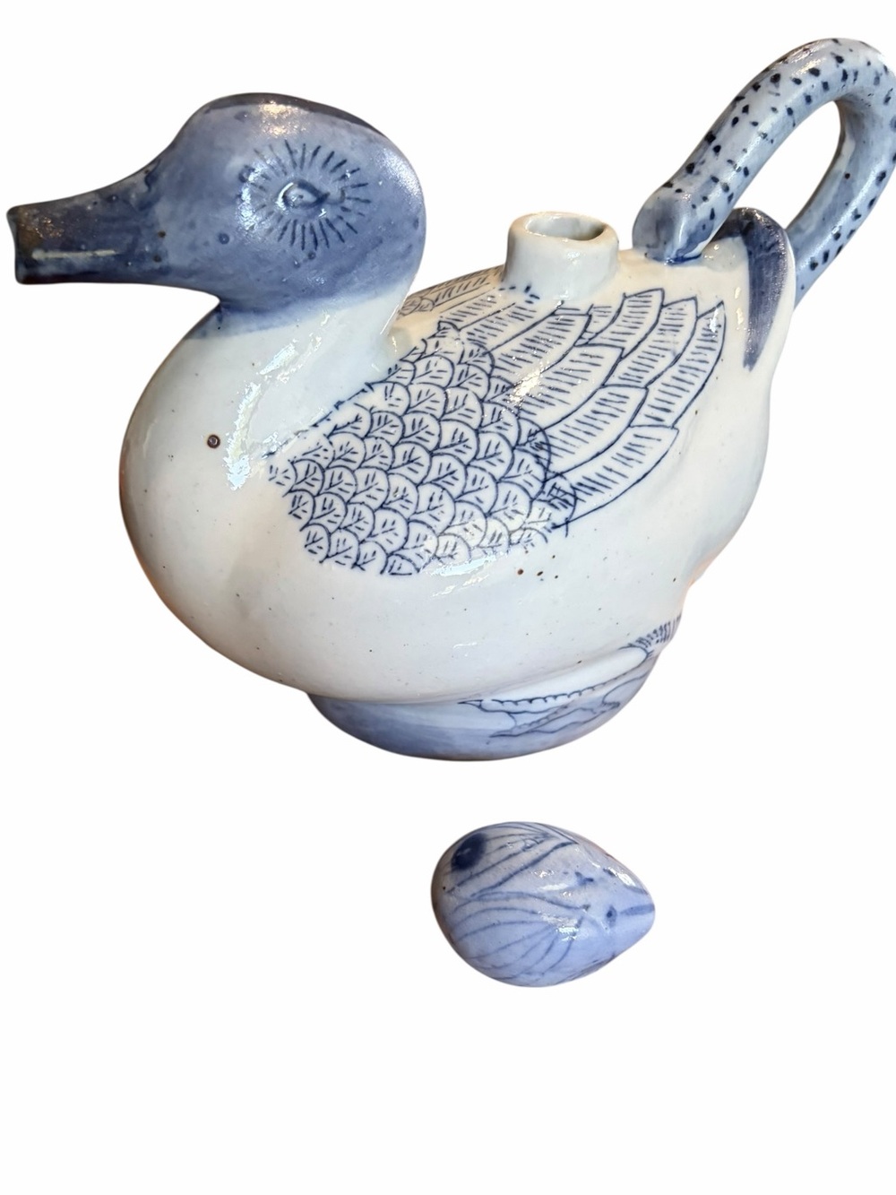 Chinoiserie Vintage Blue and White Hand Painted Teapot/Pitcher - Picture 5 of 7